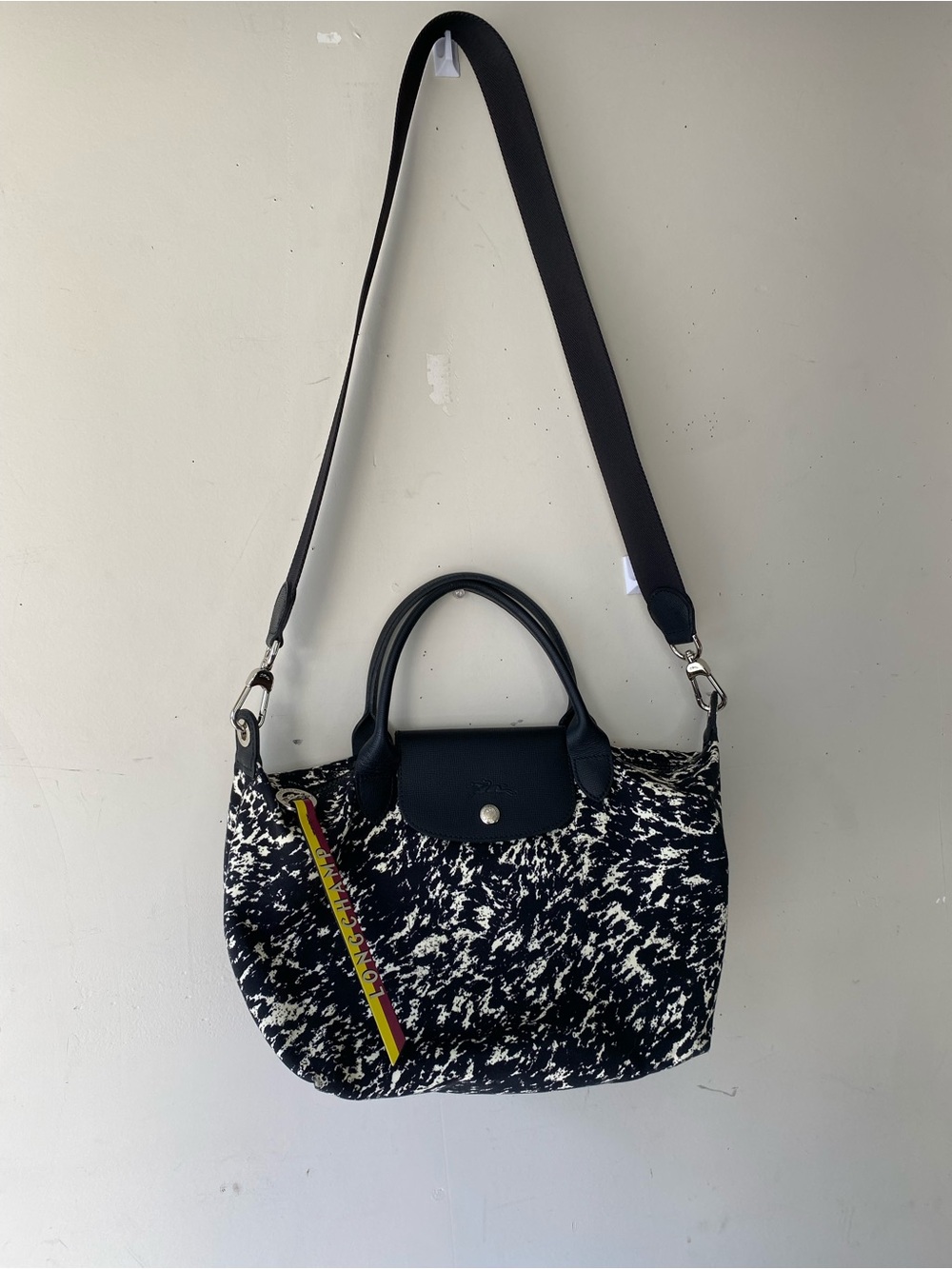 Longchamp Le Pliage Appaloosa Black White Coated Canvas Crossbody Bag Small - Picture 12 of 15